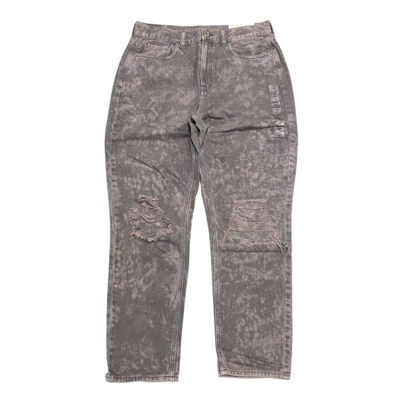 NWT AMERICAN EAGLE Mom Jean Sz 10R Gray/Pink High Rise Ripped #504016 - Picture 1 of 5